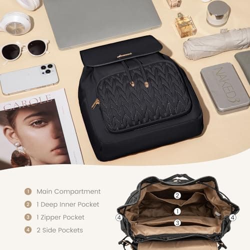 LOVEVOOK Backpack Womens Small Fashion Rucksack Bag for Ladies Waterproof Handbag Shoulder Bags for Girls Anti-theft Mini Casual Back Packs for School Work Travel, Black — view 4