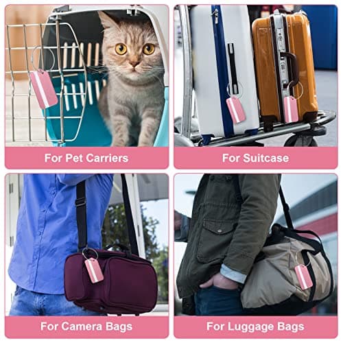 Luggage Tags, 2Pcs Aluminum Alloy Baggage Labels, Suitcase ID Tag Set, Handbag Tag Labels Travel Accessories for Checked Luggage, Hand Luggage and Handbags - Pink — view 5