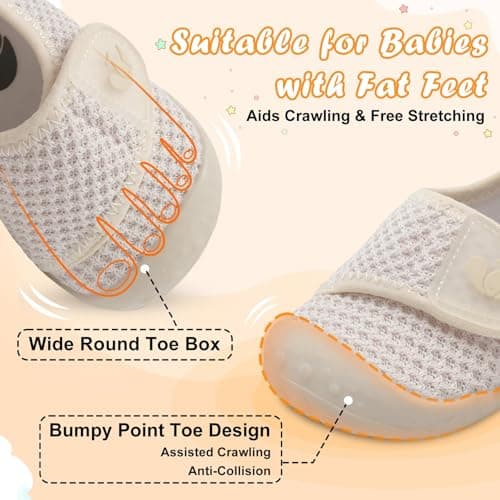 JIASUQI Baby Shoes Breathable Baby First Walking Shoes Wide Infant Sneakers Lightweight Barefoot Toddler Shoes(Beige 118,6-12Months) — view 4