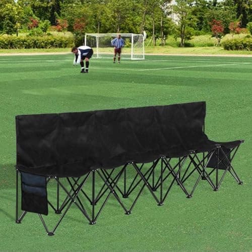 Yaheetech 6-Seat Folding Bench with 2 Hanging Bags & Carry Bag, Black — view 2