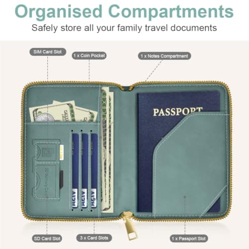 AOOSU Travel Wallet, Family Passport Holder, RFID Blocking Travel Accessories Document Organiser, Travels Document Holder for Tickets Waterproof Cover Holiday Essentials Case for Man Woman Light Blue — view 5