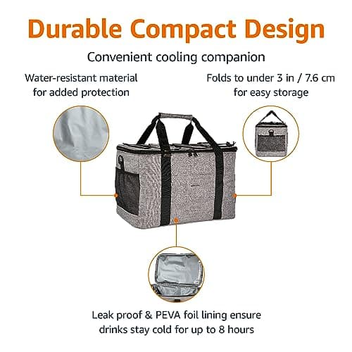 Amazon Basics Reusable Insulated Soft Cooler Bag, 50 Can Capacity, Gray — view 2