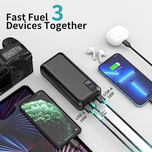 PowerBank 50000mAh large capacity, 22.5W power bank PD20W Fast Charging External Handyakku USB C with LED Display 3 Outputs & 2 Inputs Portable Charger for iPhone16 15 14 13 12 Pro Max — view 3