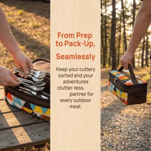 MagiDeal Outdoor Storage Container Cutlery Organizer Bag Portable Travel Carrier Oxford Material Camping Storage Suitable for Picnic Road Meal Cooking — view 5
