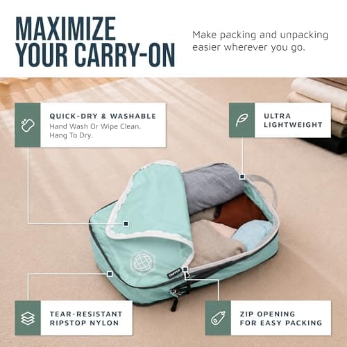 Compression Packing Cubes for Travel - Luggage and Backpack Organizer Packaging Cubes for Clothes (Dusty Teal and White, 6Piece), Dusty Teal and White, 6Piece — view 3