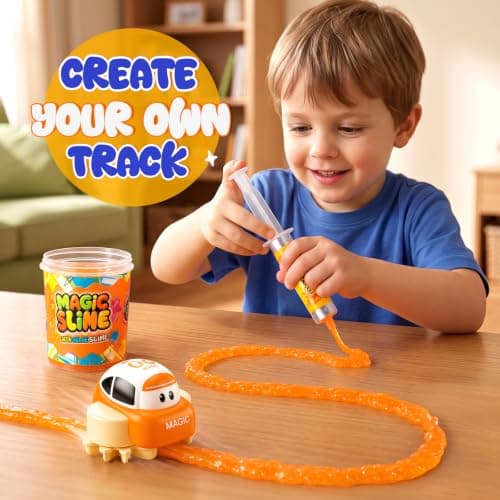 DIY Slime Track Car, Rechargeable Yellow Car with Reusable Orange Slime — view 3