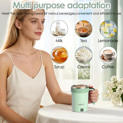 380ml Automatic Self Stirring Coffee Mug, Electric Mixing Cup with Magnetic Stirrer and LED Temperature Display, Rechargeable Travel Mug with Whisk and Detachable Base for Coffee, Milk, Cocoa (green) — view 5