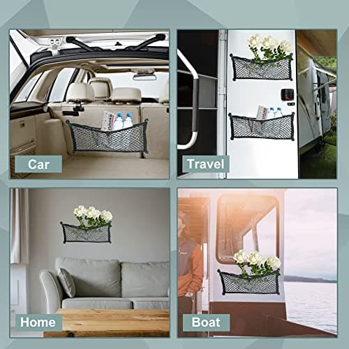 Car Storage Net, Elastic Mesh Storage Nets Pocket Holder, Universal Car Truck Seat Rear Cargo Net Organizer Pouch For Car Caravan Motorhome Boat with Screws-2 PCS — view 4