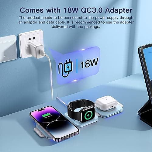 ZUMSEY 3 in 1 Wireless Charging Station for Apple, Wireless Charger for iPhone 17 Pro Max/16/15/14/13/12, Travel Wireless Charger for Apple Watch Ultra 3/11/10/9/Ultra 2/Ultra, for AirPods Pro 3/4/3/2 — view 4