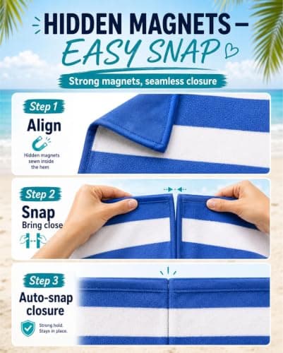 Evolpor Magnetic Beach Towel Extra Large 200 × 90 cm, Wearable Microfibre Towel for Adults with Hidden Magnets, Quick Dry Sand Free Changing Towel for Sun Lounger, Swim & Travel — view 6
