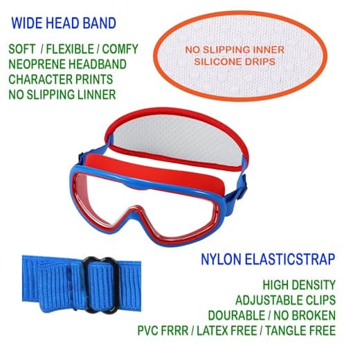RUIGAO Kids Swim Goggles Age 4-12, Toddler Goggles No Tangle, Child Swimming Mask/Bungee Strap/Soft Band (1PK Toddler Mask - Spider) — view 4