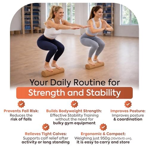 Magalionis Cork Balance Board 5 in 1 Set - Cork Wobble Axis Board with Massage Roller & Balance Ball & Physio Bands - Foot & Ankle Strengthener - Pilates Equipment with Yoga Blocks for Home Exercise — view 6