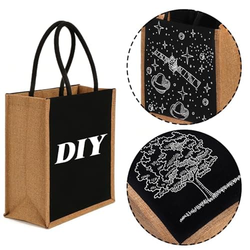SOUJOY 6 Pack Burlap Tote Bags, Reusable Gift Tote with Handles, Black Jute Beach Bags, Canvas Grocery Shopping Tote for Bridesmaid, DIY, Shopping, Pool, Wedding Bag — view 5