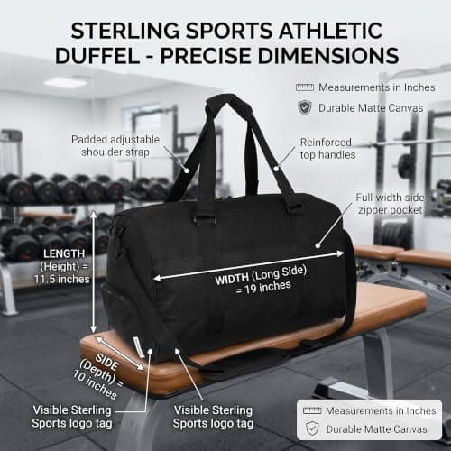 Travel Duffel Bag with Shoe Compartment for Sports & Gym Bag (Black, 35L) — view 6