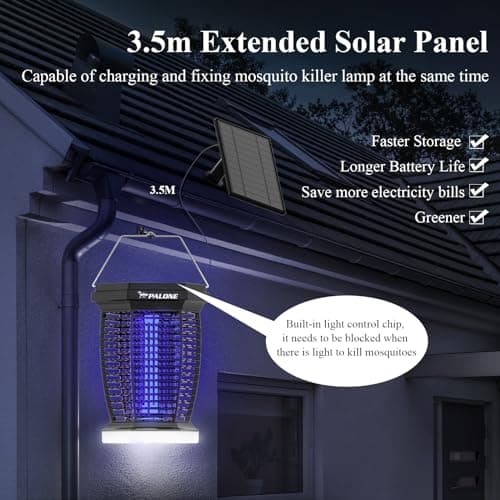 PALONE 3 in 1 Solar Bug Zapper, 4500V Electric Fly Killer, USB-C Charging — view 4