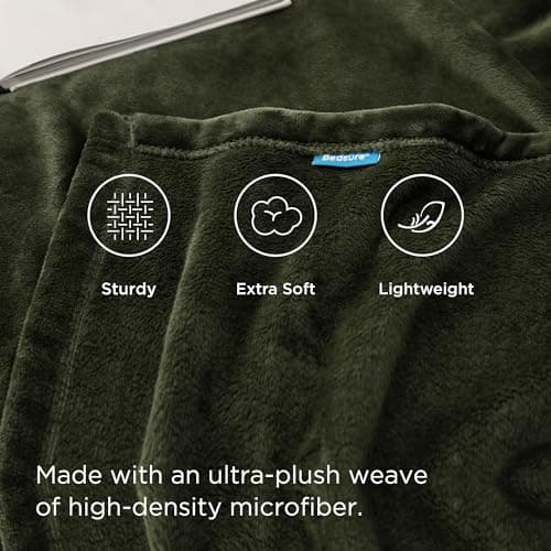 Bedsure Fleece Throw Blanket for Bed - Flannel, Olive Green, 150x200 cm — view 3