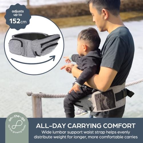 Dreambaby Up & Go Baby Hip Seat Carrier – Lightweight Toddler Holder with Storage Pockets, Ergonomic Design, Wide Adjustable Waistband – Suitable for Children 3.5-18kgs — view 5
