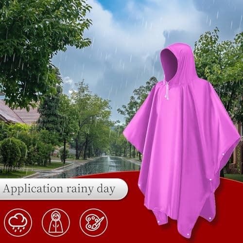CHGANG Waterproof Poncho Adult, Reusable Rain Poncho Lightweight Waterproof Raincoat Emergency with Hood for Outdoor Hiking Camping Cycling Traveling (Pink) — view 6