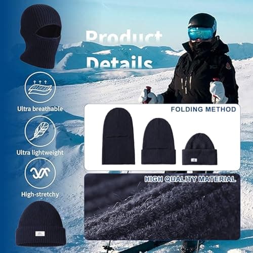 Mayoii Dual-Use Thermal Balaclava, Multifunctional Ski Mask, Elastic Balaclavas for Men, Warm Windproof Mens Beanie Hat, Winter Hat for Outdoor Sports (UK, Alpha, One Size, Navy) — view 4