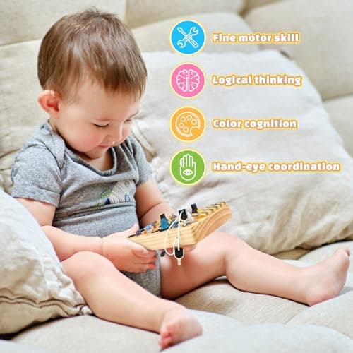 Joyreal Montessori Busy Board 2 Year Old, Wooden Fidget Sensory Toy for Toddlers, Activity Board with 19 LED Lights, Educational Travel Toy for Boys Girls 2 3 4 Year Old — view 6