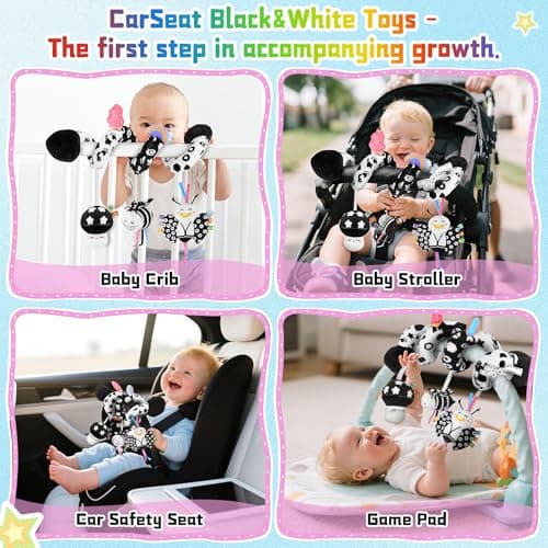 Zendstanding Spiral Carseat Toys for Babies 0-6 Months, Black & White — view 6