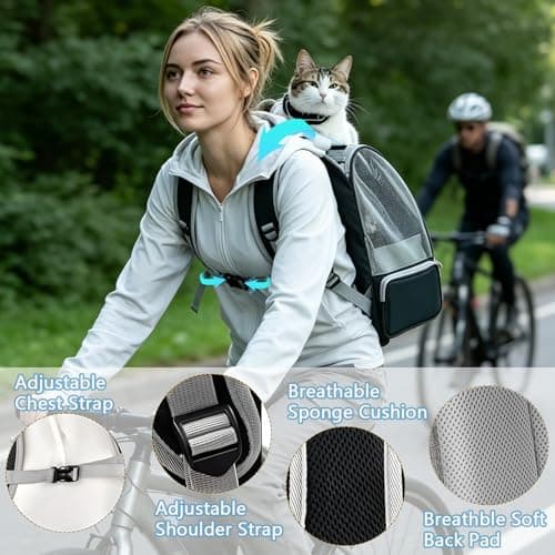 Cat Backpack Carrier for Small Dogs and Cats Fit Up to 8kg, Expandable & Foldable Pet Carrier Backpack with 3-Side Mesh Windows, Portable Pet Carrier with 2 Collapsible Feeding Bowls for Travel Hiking — view 5