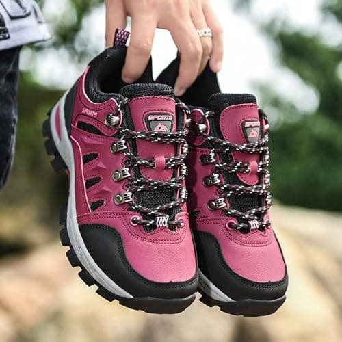 Topwolve Hiking Boots Men's Women's Waterproof Walking Shoes Low Rise Trekking Climbing Shoes Outdoor Backpacking Camping Trails Shoes,Rose Red,3 UK — view 2
