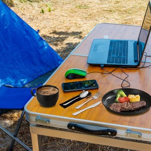 Camping utensils set, ReaNea Camping Plates And Bowls Set With Coffee Mug, Travel Cutlery Set Include Spoon, Fork, Knife for Home, Poolside, Outdoor, Picnic, Camp — view 5