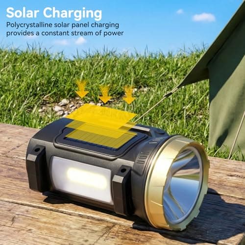 Tryora Solar LED Torch, Super Bright Solar Powered Handheld Torch USB Rechargeable LED Flashlight Spotlight with 3 Light Modes, Portable Camping Lantern for Home Emergency Outdoor Hiking — view 3