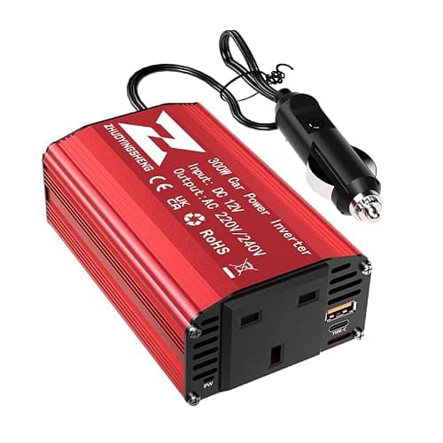 300W Car Power Inverter 12V DC to 240V AC Voltage Converter, with 2 USB ports and 1 UK plug, Charge Your Laptop, iPad, iPhone, Tablet, Consoles & More - Durable and Powerful
