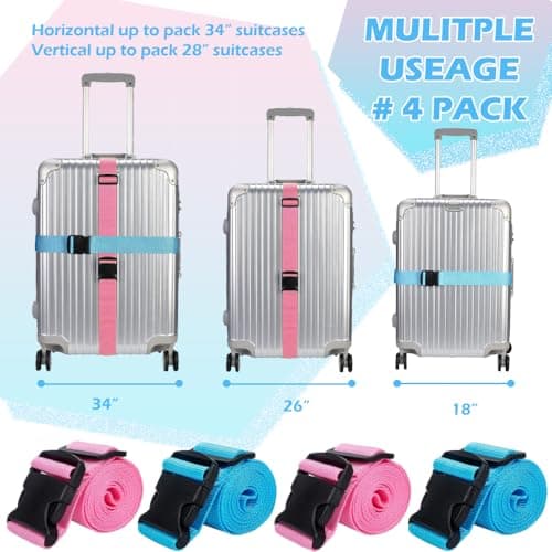 Aieino Luggage Straps 4 Pack Heavy Duty Suitcase Straps 2M Adjustable — view 4
