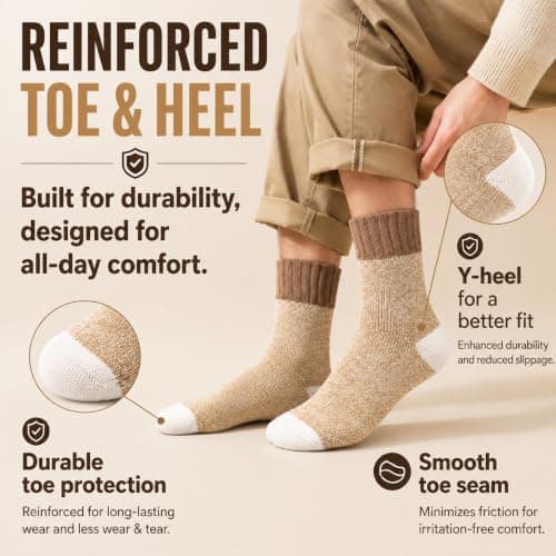 Fjquamitix 5 Pairs Thermal Socks For Men Thick Winter Warmth Wool Socks — view 2
