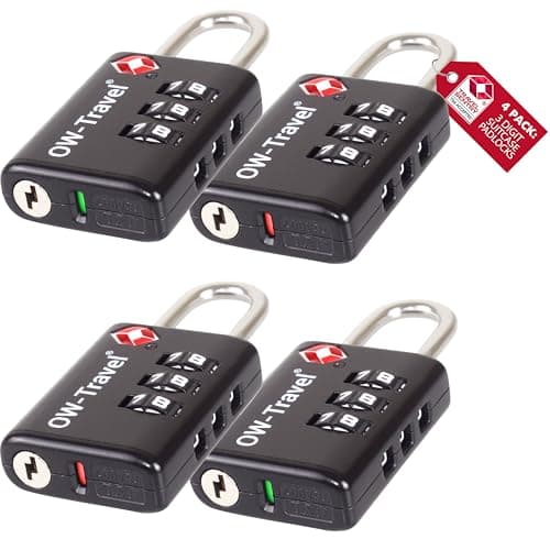 OW-Travel Suitcase Locks, TSA Approved Luggage Locks, Open Alert, Black 4Pk