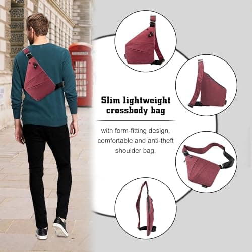 GDOKKNY Anti Theft Crossbody Bag for Women Personal Flex Travel Bag Anti-Theft Cross Body Bag Sling Chest Bag for Men （Red） — view 4