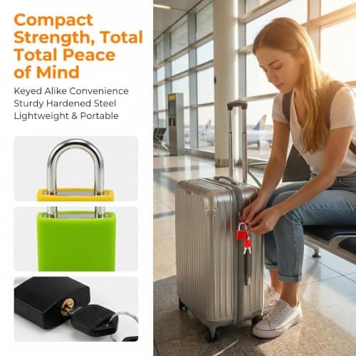 10 Pack Mini Keyed Suitcase Padlocks, Colourful Alloy Security Locks with 2 Keys Each, Anti-Theft Small Padlocks for Suitcases, Drawers, Storage Boxes, Cabinets & Medicine Boxes — view 5