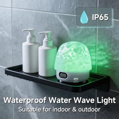 praclife Waterproof Shower Lamp with Bluetooth 5.3 Speaker, 16 Colors Dynamic Wave Projector Romote and Touch Control Lamps, Rechargeable RGB Mood Light for Bathroom, Spa, Bedroom Camping (White) — view 2