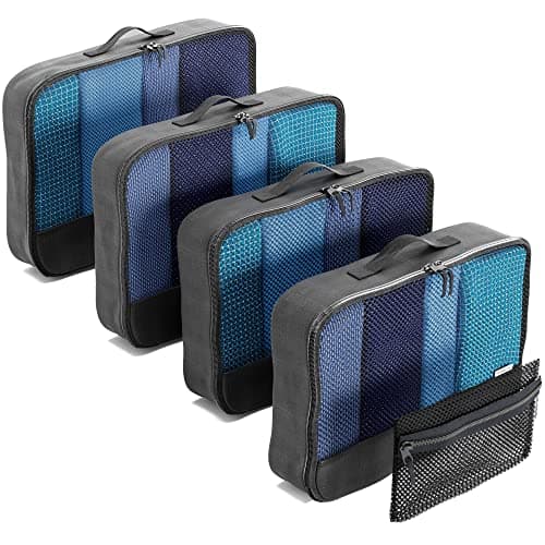 OW-Travel Packing Cubes for Suitcases 5 Pcs Black Medium with Mesh Pouch
