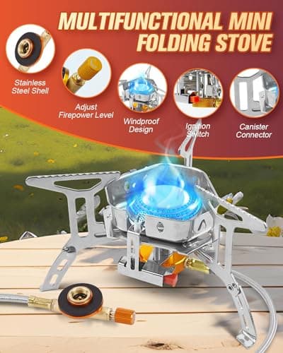 Portable Camping Gas Stove 3500W with Piezo Ignition, Windproof Outdoor Gas Burner with Carry Case, Adapters & Converters for Camping, Hiking, BBQ, Backpacking, Fishing & Picnic Cooking — view 3