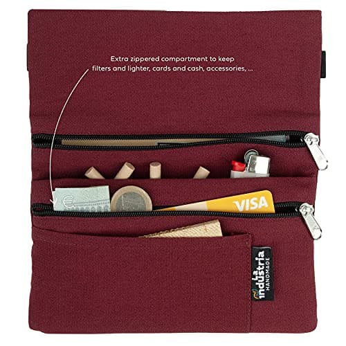 Organic Cotton Pouch Bag Case for Rolling Tobacco and Accessories - Versatile Purse Travel Storage Carrying Holder Organizer (Maroon) — view 4