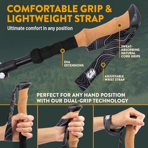 Hiker Hunger Folding Walking Stick, Folding Trekking Poles, Hiking Sticks Foldable Hiking Poles for Men Walking Sticks for Seniors Trekking Poles for Hiking Collapsible Walking Sticks (Black, Small) — view 5