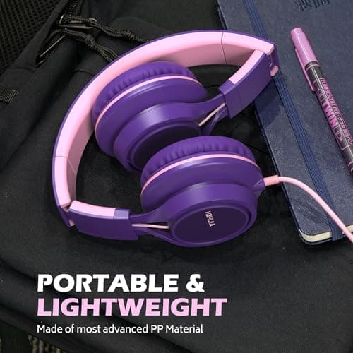 Ailihen C8 Headphones Wired with Mic Foldable and Adjustable, Purple Pink — view 5