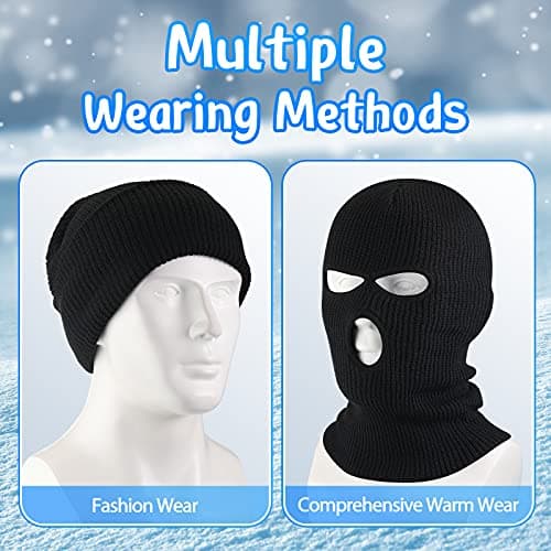 BBTO 1 Pcs 3 Hole Knitted Balaclava, Thermal Winter, Black — view 5
