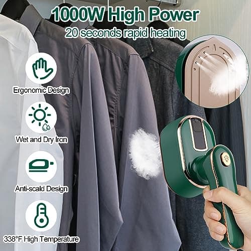 AUAUY Mini Steam Iron, 1000W Portable Handheld Travel Steam Iron(Green) — view 2