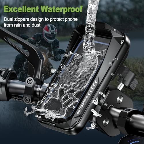 BTNEEU Motorcycle Phone Mount Waterproof 360° Rotatable Motorbike Phone Holder with Touch Screen Sun Visor Anti-Shake Motorcycle Mirror Phone Holder Moped Phone Mount for Phone up to 7.0'' (Black C) — view 2