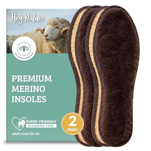 Hey Nature Merino Wool Insoles, 2 Pairs, Thermal Shoe Inserts, Men & Women