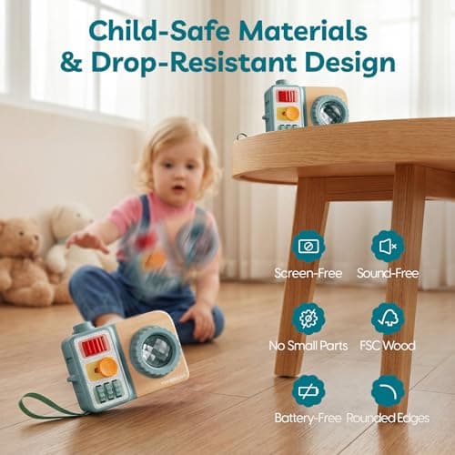 TOP BRIGHT Busy Board for 1 year old, Montessori Travel Toys for Toddlers 1-3 on Airplane, Fine Motor Skills Toys Camera, Wooden Sensory Gifts for 1 Year Old Girl & Boy on Christmas and Birthday — view 4