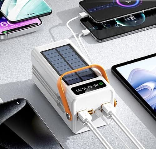 50000mAh Solar Power Bank with Built-in Charging Cable, Portable Fast Charger with USB and Type-C Ports, High Capacity Battery Pack for Phone, Laptop, Camping, Travel and Outdoor Use — view 2