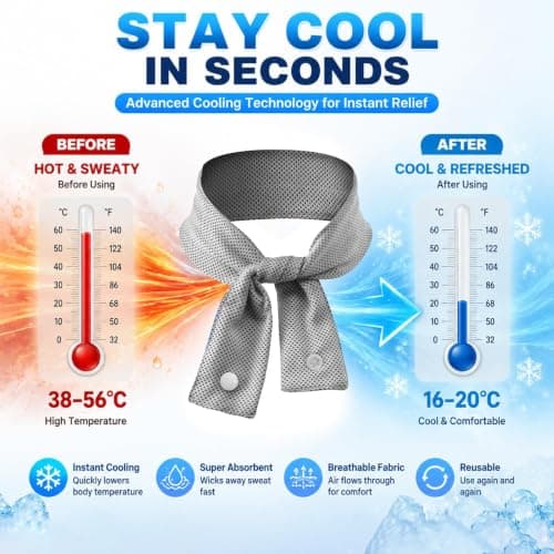 XQMMGO Cooling Towel for Neck, Long-Lasting Instant Ice Cooling Scarf Wrap, Breathable Reusable Heat Relief Towel for Running, Gym, Yoga, Hiking, Camping & Outdoor Sports Accessories (grey) — view 5