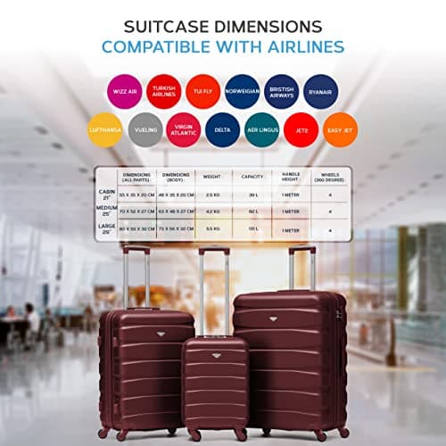 Flight Knight Set of 3 Lightweight 4 Wheel ABS Hard Case Suitcases Cabin & Hold Luggage Options Approved for Over 100 Airlines Including easyJet, British Airways, Ryanair, Jet2 & Many More — view 3