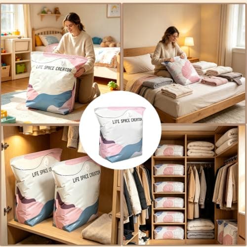 2PCS Large No Pump Vacuum Storage Bags,Press& Seal, No Pump Needed（L） — view 5